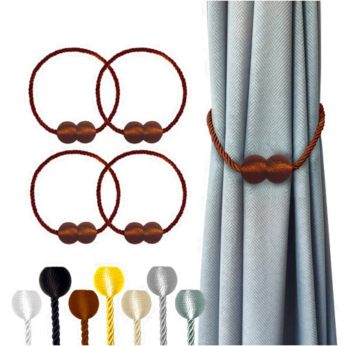 Hion Magnetic Curtain Tiebacks Dark Brown 4 Pack, Curtain Tiebacks Buckles Holdbacks Holders Hooks Clip for Home Bedroom Office Decorative Thick or Thin Curtain