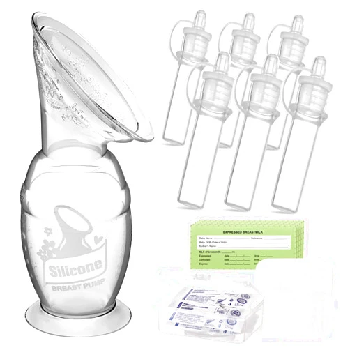 haakaa Manual Breast Pump 5oz/150ml & Silicone Colostrum Collector Kit Ready-to-Use Pack (0.1oz/4ml, 6pcs)