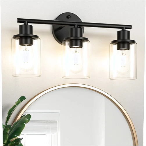 Licperron 3-Light Bathroom Wall Light Fixtures, Black Vanity Light with Clear Glass Shade, Modern Bathroom Vanity Light Over Mirror, Farmhouse Wall Sconces Lighting for Bedroom Hallway Living Room