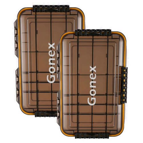 Gonex 3600 Tackle Trays 2 Packs, Sun Protection Waterproof Tackle Boxes for Fishing, Tea-Colored Clear Thicker Floating Airtight Tackle Box Organizers with DIY Dividers for Storage of Lures Hooks etc.