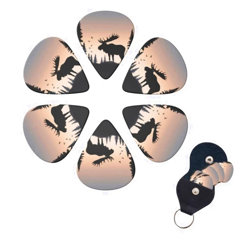 LHBWCVN 6 Pack Guitar Picks with Guitar Pick Holder 3 Different Thickness Personalized Celluloid Plectrums Moose Mountain Pine Tree Guitar Pick for Electric Guitars, Bass, Ukulele 0.46mm