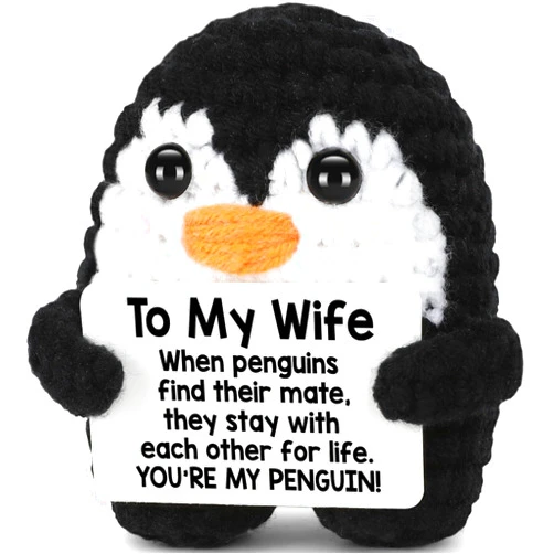 CryCarrot Valentines Day Gifts for Her Wife from Husband Birthday, To My Wife Handmade Crochet Emotional Mini Funny Penguin, Romantic Wedding Anniversary Valentine Gifts for Women Her, Small Love Sign Decor