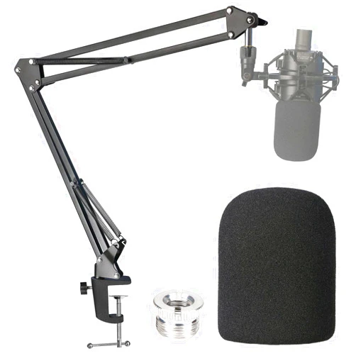 SUNMON Audio-Technica AT2020 Mic Boom Arm with Foam Windscreen, Suspension Boom Scissor Arm Stand with Pop Filter Cover for Audio-Technica AT2020 Microphone by SUNMON