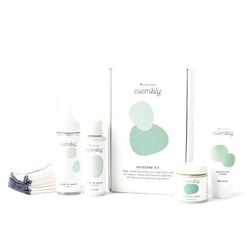 Esembly Skincare Kit, Baby Arrival Gift Set with Organic Diaper Creams, Reusable Organic Cotton Wipes and Wipe Cleanser with Foamer - Baby Essentials for Cloth Diapering - For Mama and Baby