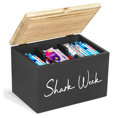 Casa/Legno Tampon Holder for Bathroom, Feminine Product Organizer, Pad Organize Case with hinged lid, Shark Week Tampon Storage, Lady Stuff Box for Bathroom Accessories, 8.7