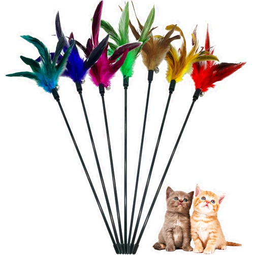 CATENESS Cat Wand Toy Feather Stick Cat Toys, 7 PCS Cat Feathers Toy Wand, Interactive Cat Toy Feather Wand for Indoor Cats