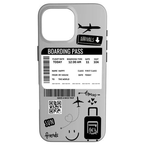 Annalisse Designs Co. iPhone 16 Pro Max Cute Airplane Boarding Travel Pass Happy Doodle Gray Case