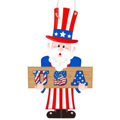 Jetec 4th of July Independence Day Decorations American Patriotic Rustic Wooden Plaque with Rope, Wood American Flag for Front Door Porch Wall Window(Amiable Style)