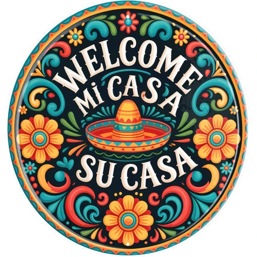 AWISZZZ Mi Casa Su Casa Metal Sign 8x8in Round Vintage Plaque for Entryway Wall Decor Spanish Welcome Gift
