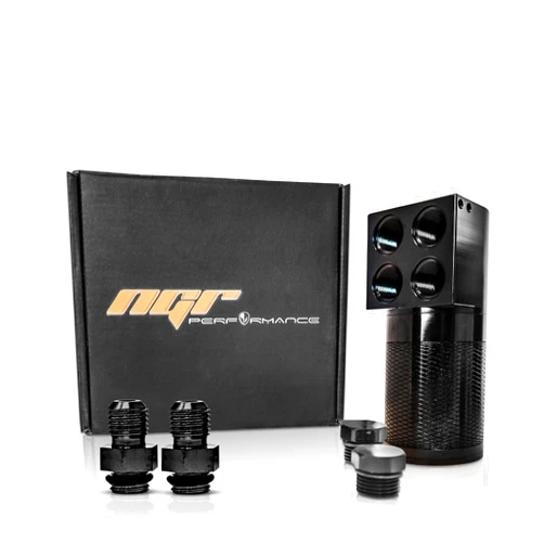 NGR Performance NGR Oil Catch Can (6061-T6 Sealed Cylindrical Design) - 8AN-10AN Sealed Catch Can - 40 Micron Baffled Oil Catch Can (4 Port Oil Reservoir Tank)