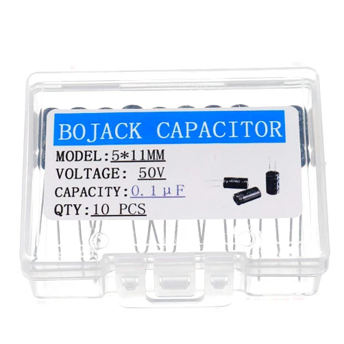 BOJACK 5X11mm 0.1uF 50V 0.1MFD 50Voltage ±20% Aluminum Electrolytic Capacitors (Pack of 10)