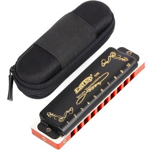 Anwenk Easttop Harmonica Key of C 10 Hole 20 Tone Harmonica C Blues with Case Top Grade Heavy Duty for Professional Player,Beginner,Gift(East Top)- Black