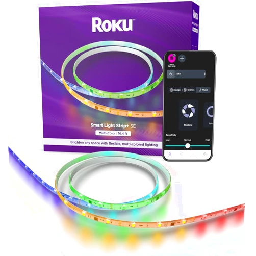 Roku Smart LED Light Strip+, 16.4ft - Color Options with Adjustable Brightness & Temperature - Peel & Stick WiFi Smart Strip Lights Works Voice, Alexa & Google Assistant - Smart Home Product