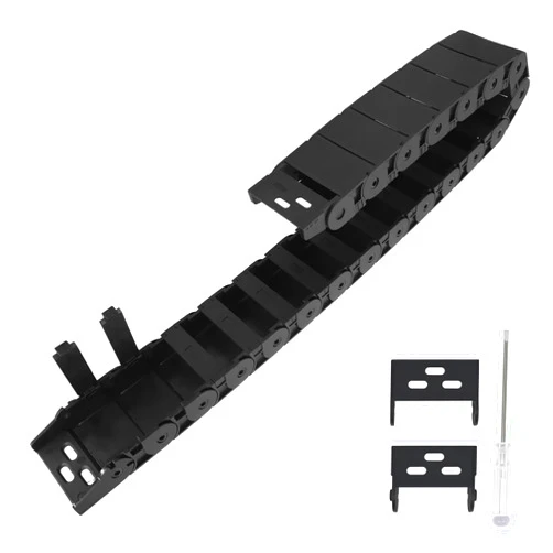 LMioEtool R38 18mm x 50mm(Inner H x Inner W) Black Plastic Cable Wire Carrier Drag Chain 1M Length for CNC, with End Connectors - Semi Enclosed Type (Inner side openable)