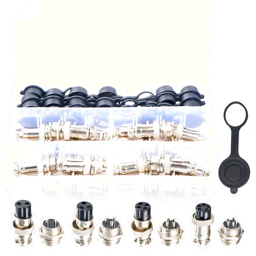 Zovfam Aviation Plug Connector GX16 2 3 4 5 Pin Panel Metal Mount Circular Aviation Connector Adapter Male Female Plug Socket with Waterproof Cap, Pack of 60