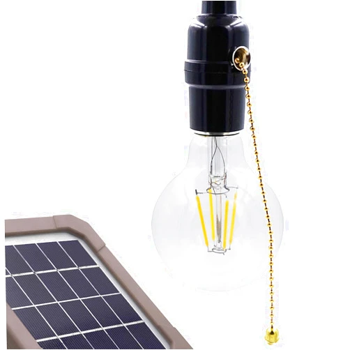 Solar Light Mart Solar Shed Light Eddie for Garden Patio/Garage/Storage Room/Ceiling Light, 26ft (8m) Cable, Pull Chain On/Off, Warm White LED, Day Night Use
