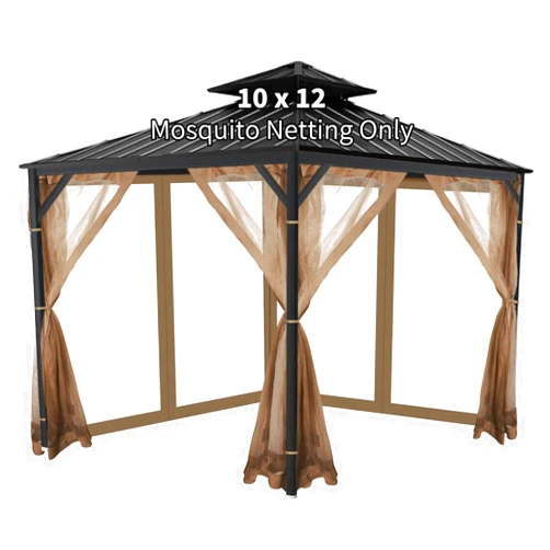 OIPUNSHLE Gazebo Universal Replacement Mosquito Netting, 10'x12' Gazebo Netting Outdoor, 4-Panel Screen Walls for Outdoor Patio with Zipper (Mosquito Net Only) (Brown)