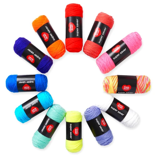 Red Heart Super Saver Yarn Super Craft Kit Brights, with 12 Pack of 50g/1.7 oz. 4 Medium Worsted Yarn for Knitting & Crocheting, 12 Colors, Perfect for Chunky Sweaters, Blankets, Amigurumi