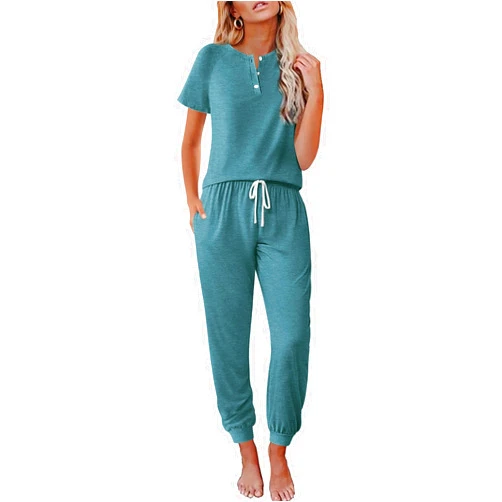 Ekouaer Lounge Sets for Women 2 Piece Pjs Short Sleeve Pajamas Set Joggers Pants Sleepwear Soft Outfits S-XXL
