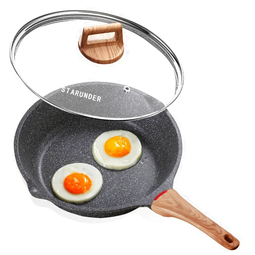 Starunder Induction Nonstick Skillet Frying Pan With Lid,Swiss Granite Omelette Pan, Scratch-Resistant Safe Cookware Set，PFOA Free(8 inch)