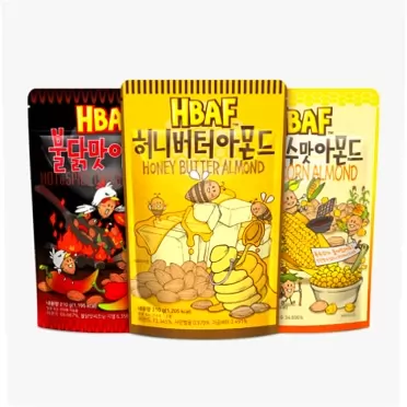 HBAF Official Gilim HBAF Brand Korean Seasoned Almonds 3 Flavor Pack Mix (1 Honey Butter, 1 x 210g, 1 Baked Corn, 1 x 210g, 1 Hot and Spicy Chicken, 1 x 210g)