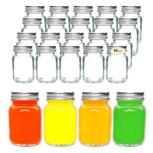 Accguan 2oz Mason Jars,Ginger Shots Bottles with Silver Lids,Glass Yogert Jars,Candle Jar,Honey,Jam,Jelly,Spice,Wedding Favors,Shower Favors(48pcs)