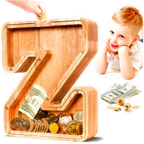SummiDate Wooden Letter Piggy Bank| Piggy Bank for Boys Girls Toddler| Alphabet Z Money Bank| Coin Bank Birthday Gift for Kids|2024 Graduation Money Box (Z)