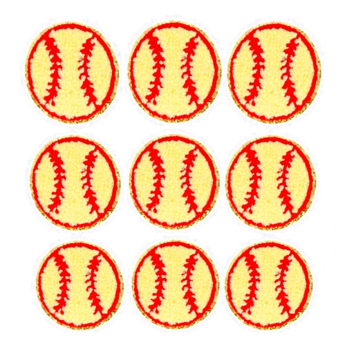 FEIDICK 9 Pcs Yellow Baseball Chenille patches with Gold Edges, Iron on Patches for Hats Clothes Bags Backpacks Jeans Repair. (9 pcs yellow)