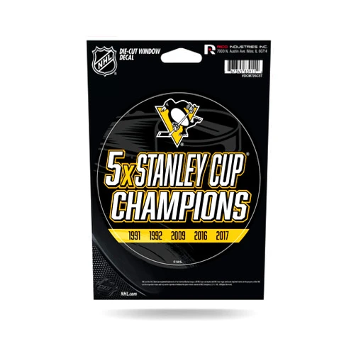 Rico Industries NHL Pittsburgh Penguins 5-Time Stanley Cup Champions Die Cut Vinyl Decal