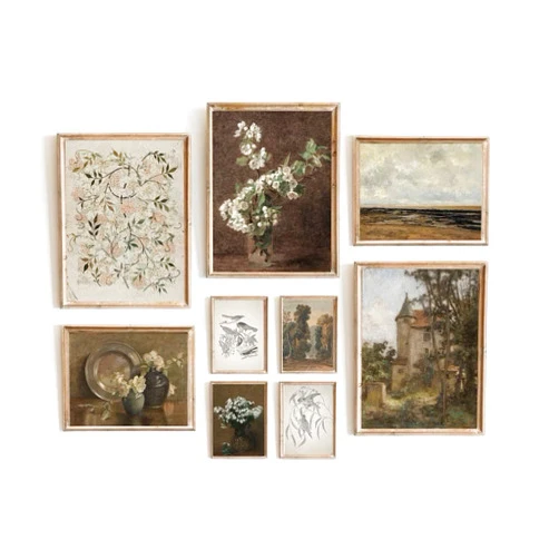 Lucky Numen Set 9 French Country Canvas Wall Art, Landscape Wall Art, Vintage Prints For Wall Decor, Moody Decor Art Prints Unframed Country Wall Art Antique Wall Decor, French Country Farmhouse Decor