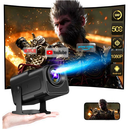 HIPPUS [180°Adjustable Stand]HIPPUS Smart Mini Projector with WiFi and Bluetooth, Full HD 1080P, Auto Keystone,4K Video Portable Ceiling Projector,Wifi 6,Android 11.0 (Black)