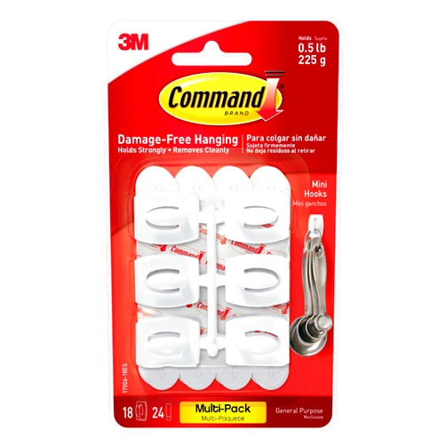 Command Damage Free Hanging Light Clips with Adhesive Strips, No Tools Mini Wall Hooks for Hanging Decorations in Living Spaces, 18 White Wall Hooks and 24 Command Strips