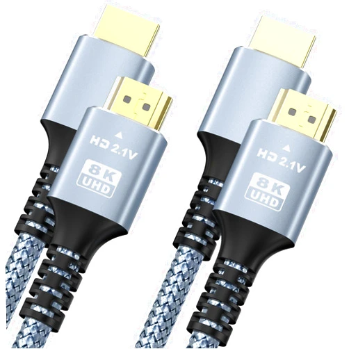 LJ zjcxin 8K 10K 4K HDMI Cable 48Gbps 2-Pack 16.4FT/5M, Certified Ultra High Speed HDMI Cable Braided Cord-4K@120Hz 8K@60Hz, DTS:X, HDCP 2.2 & 2.3, HDR 10 Compatible for Roku TV/PS5/HDTV/Blu-ray