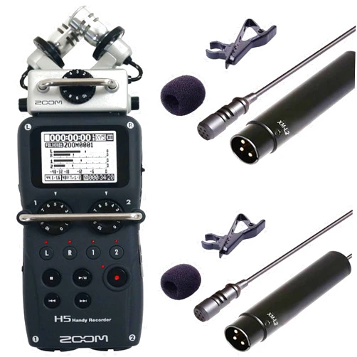 Teds Electronics Zoom H5 4-Input / 4-Track Portable Handy Digital Recorder with Interchangeable X/Y Mic Capsule and 2x Vidpro Professional Wired XLR Lavalier Microphone XM-L2