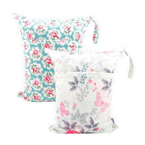 ALVABABY 2pcs Cloth Diaper Wet Dry Bags Waterproof Reusable with Two Zippered Pockets Travel Beach Pool Daycare Soiled Baby Items Yoga Gym Bag for Swimsuits or Wet Clothes L5166