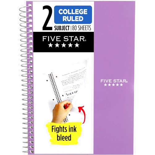 Five Star Spiral Notebook, 2 Subject, College Ruled, 9 1/2