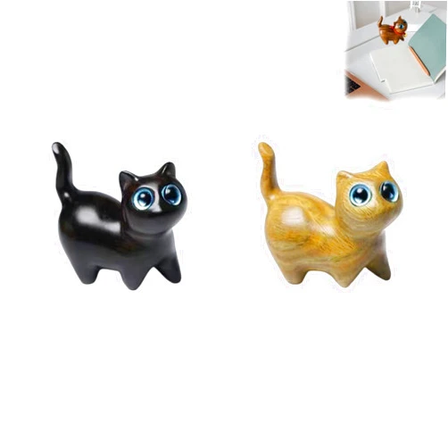 LONGLUAN Handmade Wood Carved Cats, Kitten WoodenStatue, Sandalwood SculptureDesk Ornaments, Cat Memorial Statues, Cute Cat Wooden Crafts Figurine Creative (Curious Cat C)