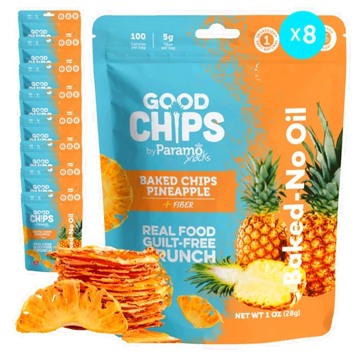 Good Chips by Paramo Snacks Baked Pineapple Chips by GOOD CHIPS. Oil Free, Vegan. Only One Ingredient. 1 oz Bags, Pack of 8