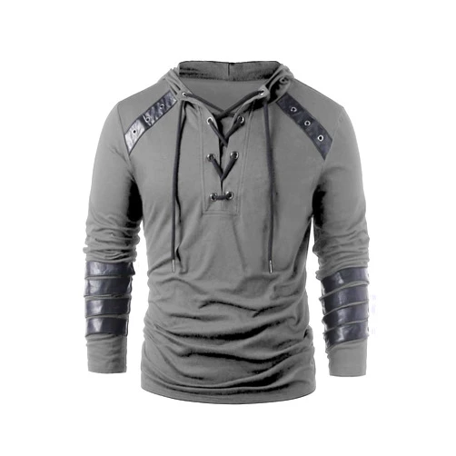 Coser Park Adults Medieval Gothic Steampunk Hoodie Shirt Mens Victorian Retro Lace Up Pullover Sweatshirt Long Sleeve