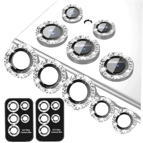KONVOK (5+5 Compatible with Samsung Galaxy S23 Ultra Camera Lens Protector Glitter Bling, S23 Ultra Camera Cover, Tempered Glass Clear Screen Protector Accessories, Phone Case Friendly (Silver)