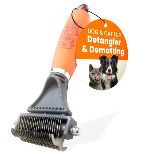 GoPets 2-Sided Dematting Comb - Professional Grooming Rake for Cats & Dogs, Long Hair Deshedding Tool, Undercoat Brush - for Matted & Long-Haired Pets