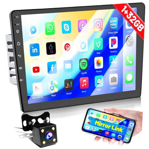 Mantian 1G+32G Android Radio 10.1 Inch Double Din Car Stereo with GPS Navigation Touch Screen Car Radios with Backup Camera, Support WiFi Bluetooth FM, Mirror Link+Dual USB