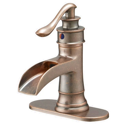 BWE Copper Bathroom Faucet Antique Brass Sink Vanity Bath Restroom Basin Single Handle Waterfall Rose Mixer Tap One Hole Lever Deck Mount Commercial