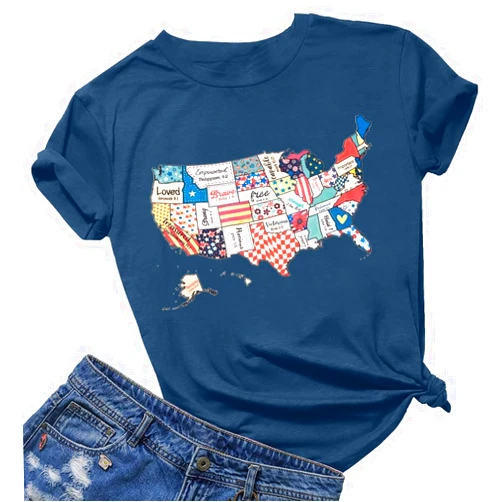 MOUSYA United States Map Shirt Bible Verse Shirts for Women American God Tshirt 4th of July Graphic Tees USA Patriotic T-Shirts