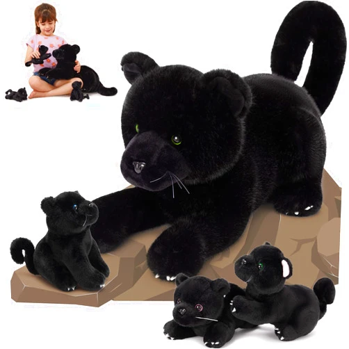 MorisMos Plush Panther Stuffed Animal - Mommy & Baby, 18'' Black Jaguar & Leopard Toys Pack for Kids