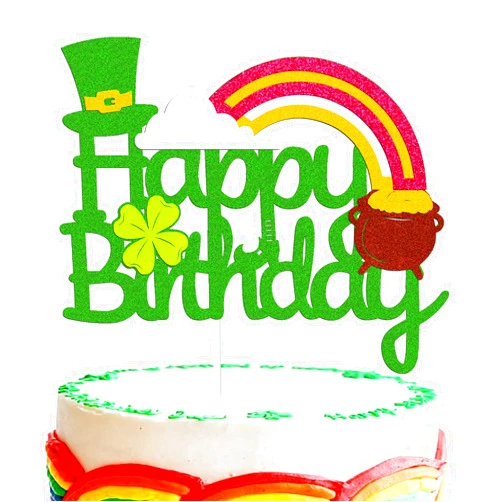 Vikiwiin St Patricks Day Birthday Cake Topper Lucky Four Leaf Clover Shamrock Irish Themed Cupcake Smash Decorations