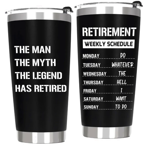 ZyraGleam Retirement Gifts for Man The Legend Has Retired - Retirement Birthday Farewell Gifts for Coworker Colleagues Boss Male Teacher Him Insulated Stainless Steel Coffee Tumbler 20 OZ Black