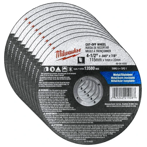 Milwaukee 10 Pack - 4 1 2 Cutting Wheels For Grinders - Aggressive Cutting For Metal & Stainless Steel - 4-1/2