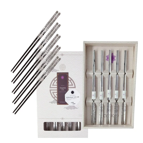BALWOO Chopsticks [Made in Korea][5 Sets] 430 Premium Stainless Steel Chopsticks, Chopsticks Flatware, Mukbang Kitchen Utensil, Cutlery Silverware Stainless Tableware Metal Chopsticks (Crane)