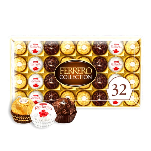 Ferrero Rocher Ferrero Collection Premium Chocolate Candy Assortment of Hazelnut, Dark Chocolate and Coconut, 32 Count Holiday Gift Box, 12.7 oz